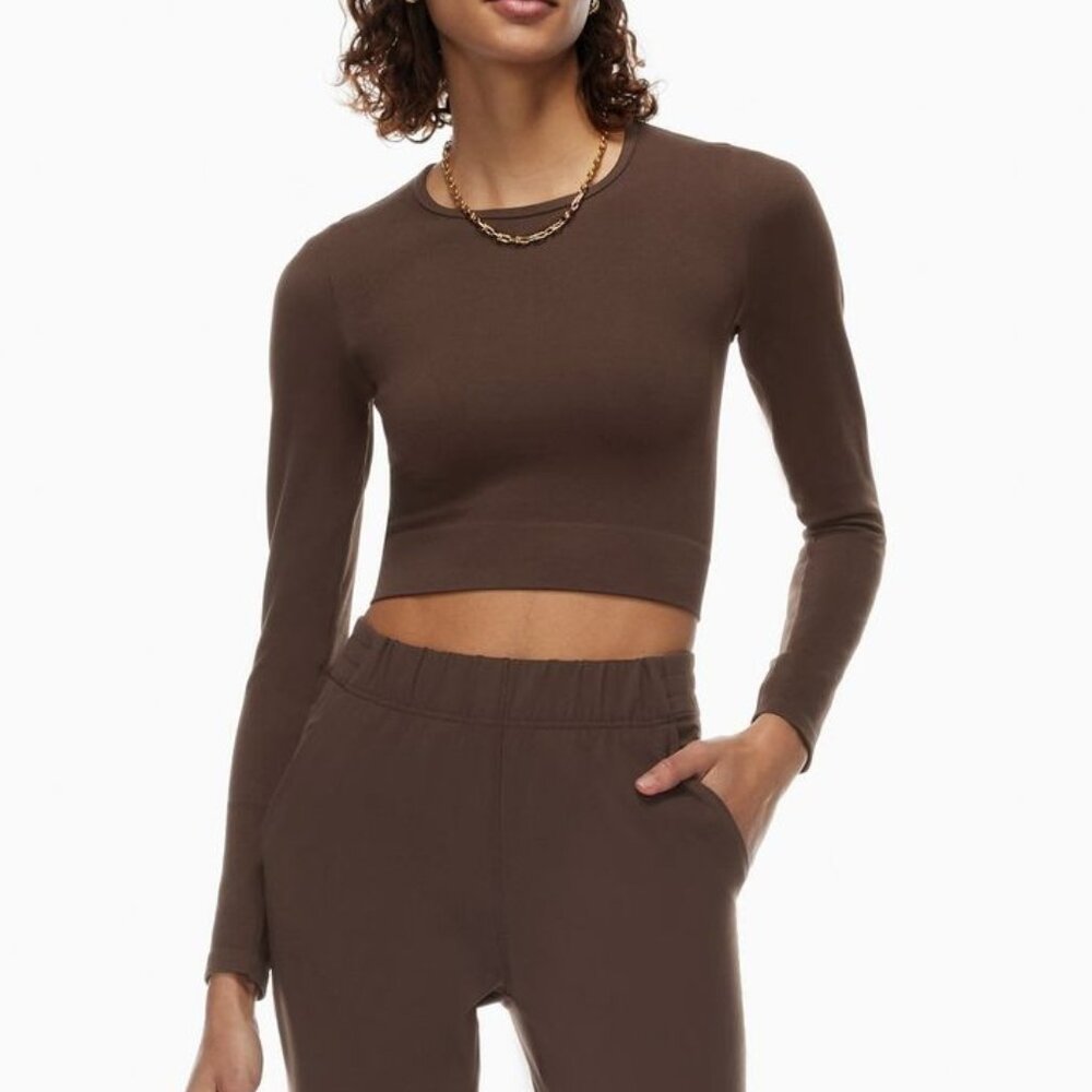 Aritzia Babaton Encounter Long Sleeve Crop Top - Coffee Bean - Size Large